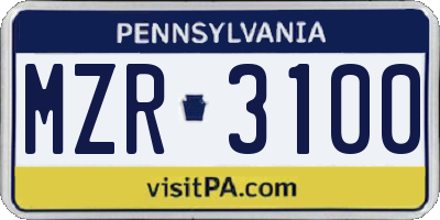 PA license plate MZR3100
