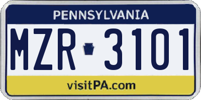 PA license plate MZR3101