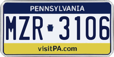 PA license plate MZR3106