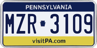 PA license plate MZR3109