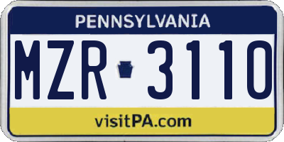 PA license plate MZR3110