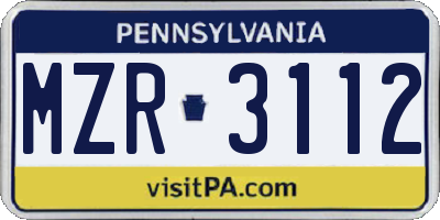 PA license plate MZR3112