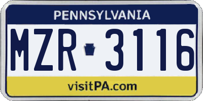 PA license plate MZR3116