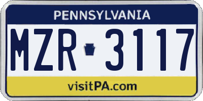 PA license plate MZR3117