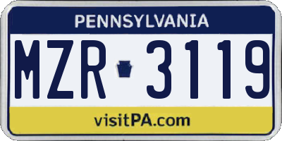 PA license plate MZR3119