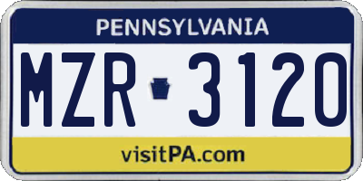 PA license plate MZR3120