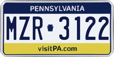 PA license plate MZR3122