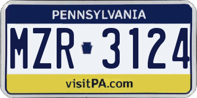 PA license plate MZR3124