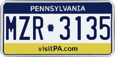 PA license plate MZR3135