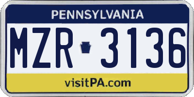 PA license plate MZR3136
