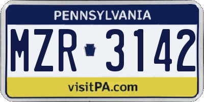 PA license plate MZR3142