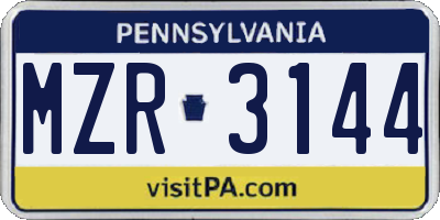 PA license plate MZR3144