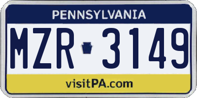 PA license plate MZR3149