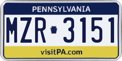 PA license plate MZR3151