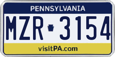 PA license plate MZR3154