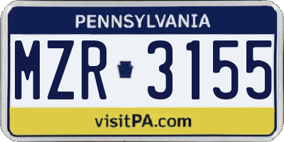 PA license plate MZR3155