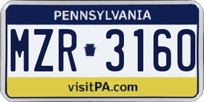 PA license plate MZR3160