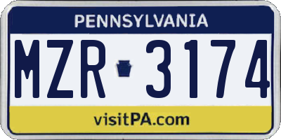 PA license plate MZR3174
