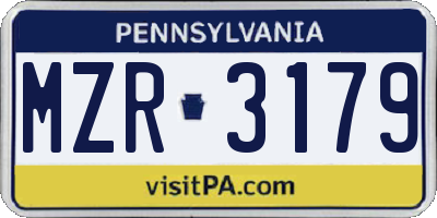 PA license plate MZR3179
