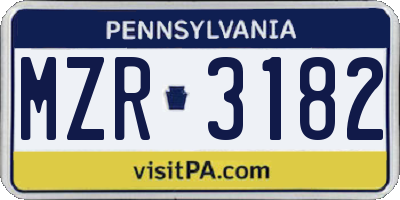 PA license plate MZR3182