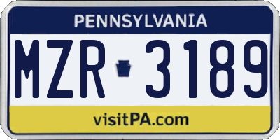 PA license plate MZR3189