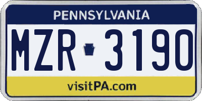 PA license plate MZR3190