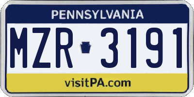 PA license plate MZR3191