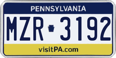PA license plate MZR3192