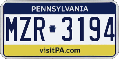 PA license plate MZR3194
