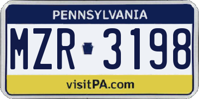 PA license plate MZR3198