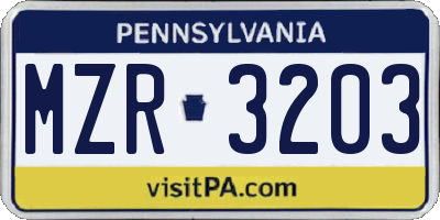 PA license plate MZR3203