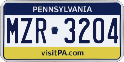 PA license plate MZR3204