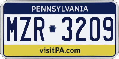 PA license plate MZR3209