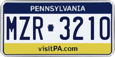 PA license plate MZR3210