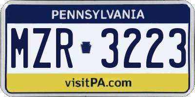 PA license plate MZR3223