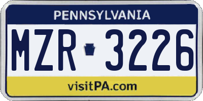 PA license plate MZR3226