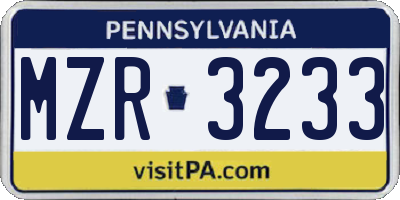 PA license plate MZR3233