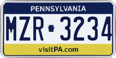 PA license plate MZR3234