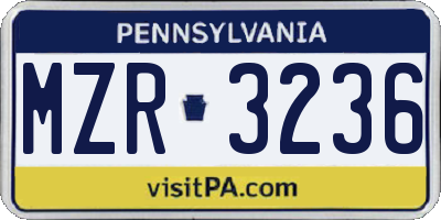 PA license plate MZR3236