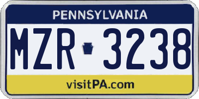 PA license plate MZR3238