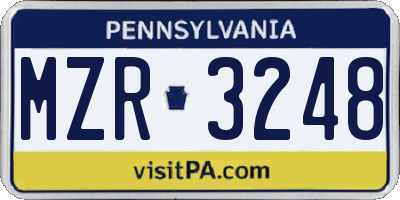 PA license plate MZR3248