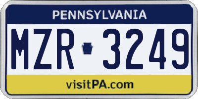 PA license plate MZR3249