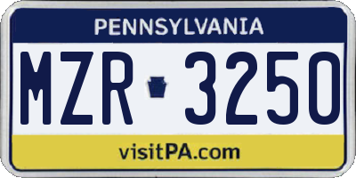 PA license plate MZR3250