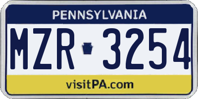 PA license plate MZR3254