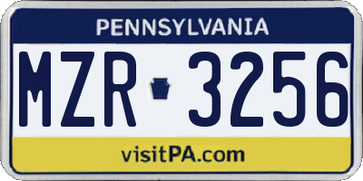 PA license plate MZR3256