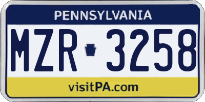 PA license plate MZR3258