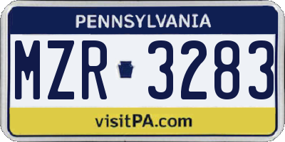 PA license plate MZR3283