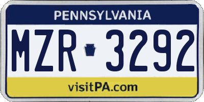 PA license plate MZR3292