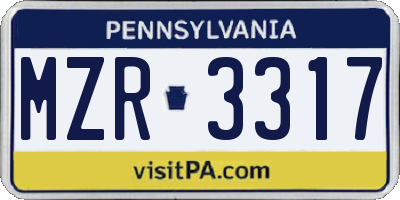 PA license plate MZR3317