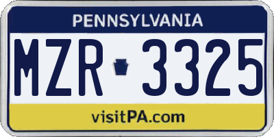 PA license plate MZR3325